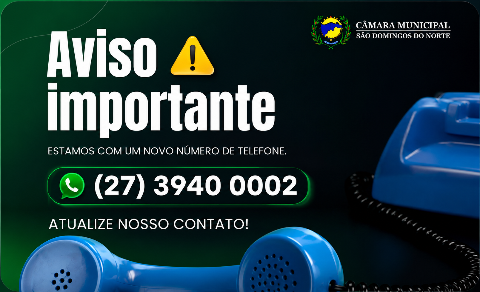 Câmara informa novo número de telefone